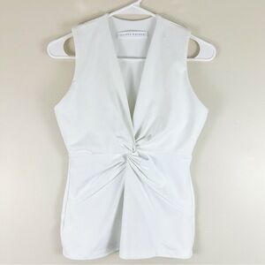 Susanna Monaco Knot Waist Top Medium White Sleeveless V-neck